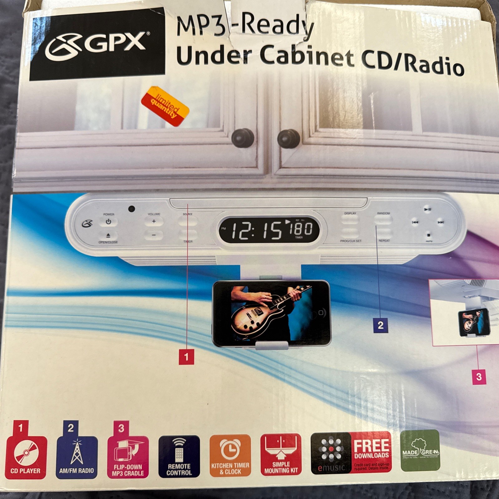 GPX MP3-Ready Under Cabinet CD/Radio - KC232S New Open Box Silver See Desc