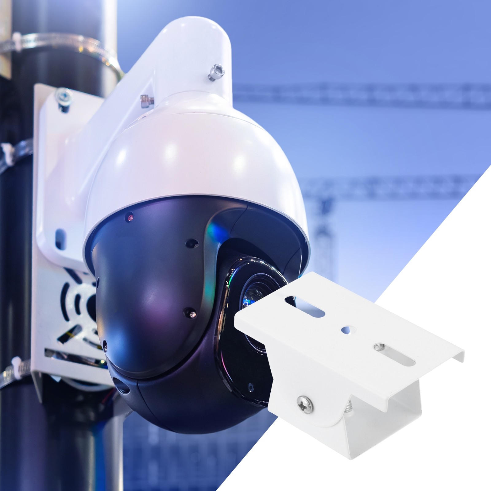 Security Camera Joint Mounting 2 Inch, Steel Crossbar Mounting Bracket, White