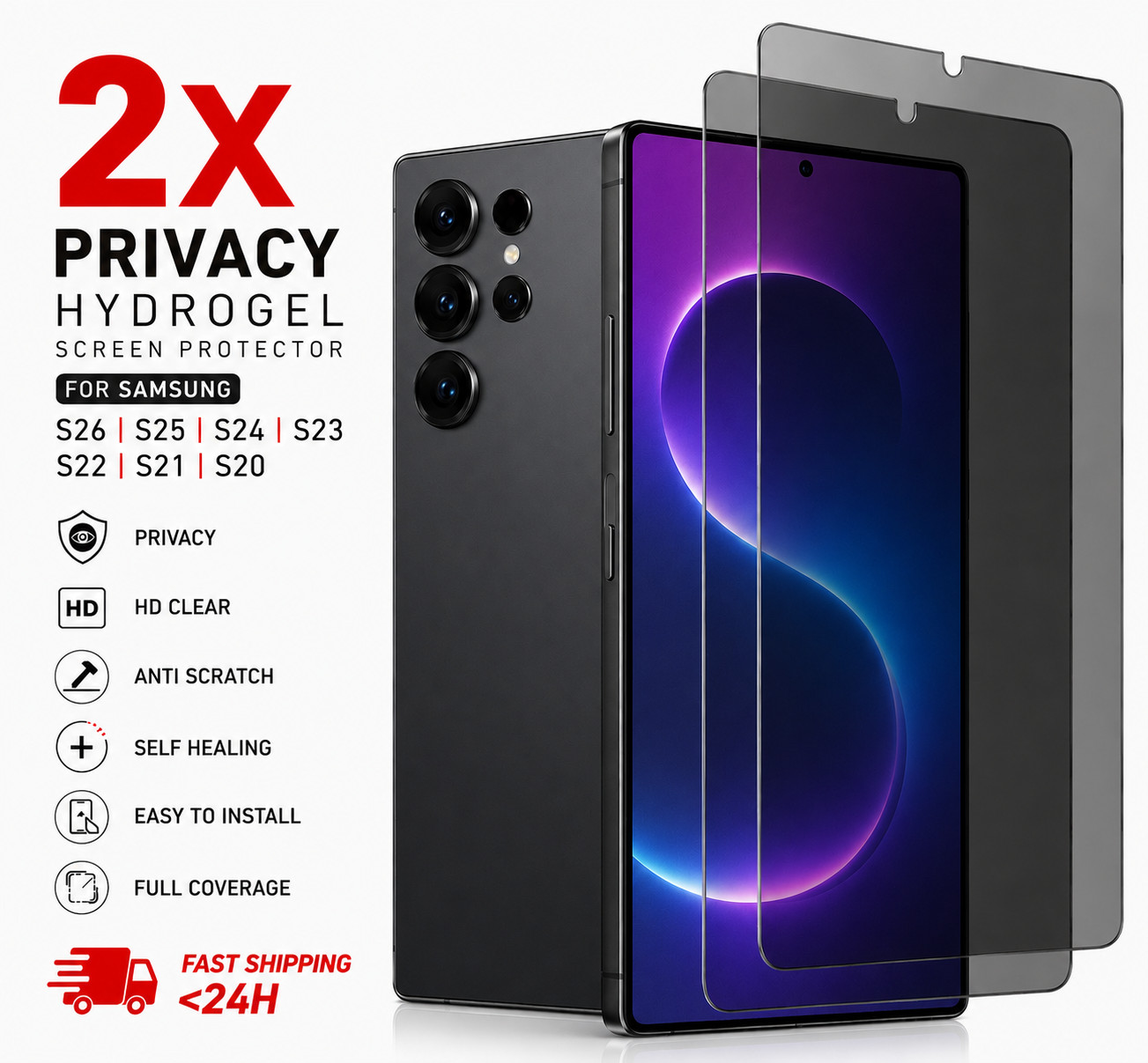 2X Privacy Hydrogel Screen Protector For Samsung S26 S25 S24 S23 S22 S21 S20