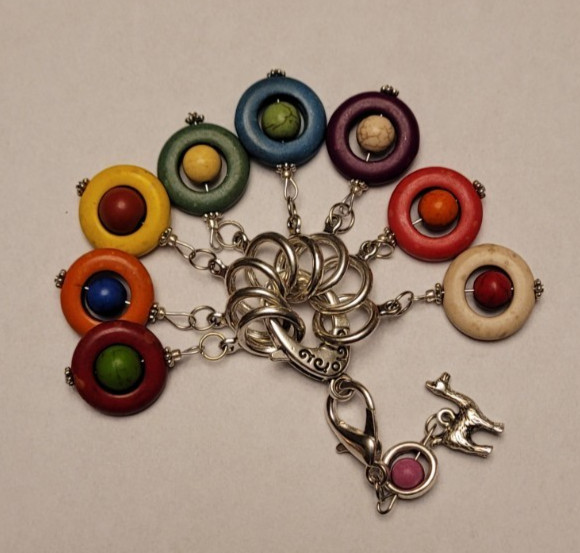 Handmade Knitting Stitch Markers (set of 9) Llama Lead w/Beads in Circle Markers