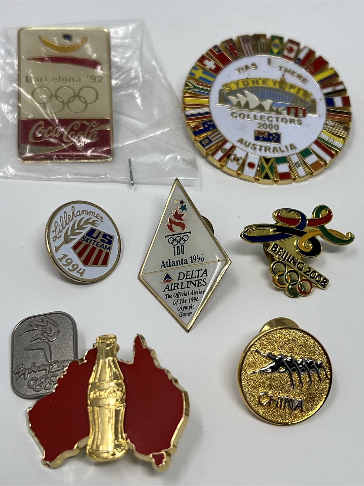 Olympic Pins 2000 Sydney Australia ,Beijing,Atlanta,Barcelona And More 7 Pins