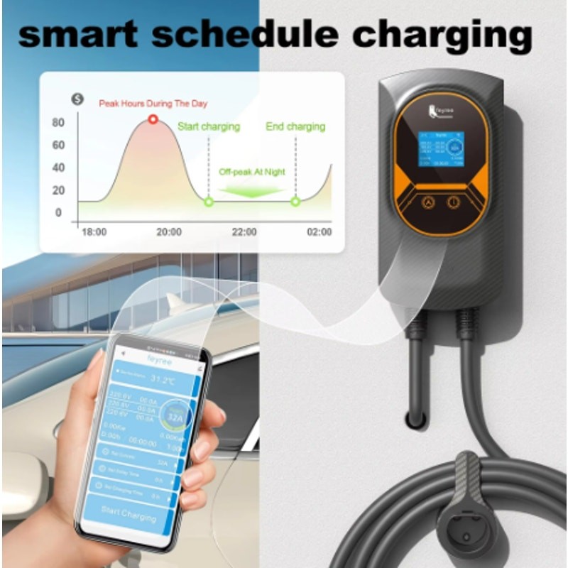 FeyRee EV Charger Type2 Cable 32A 7.6kW Dynamic Load Balancing EVSE Wallbox