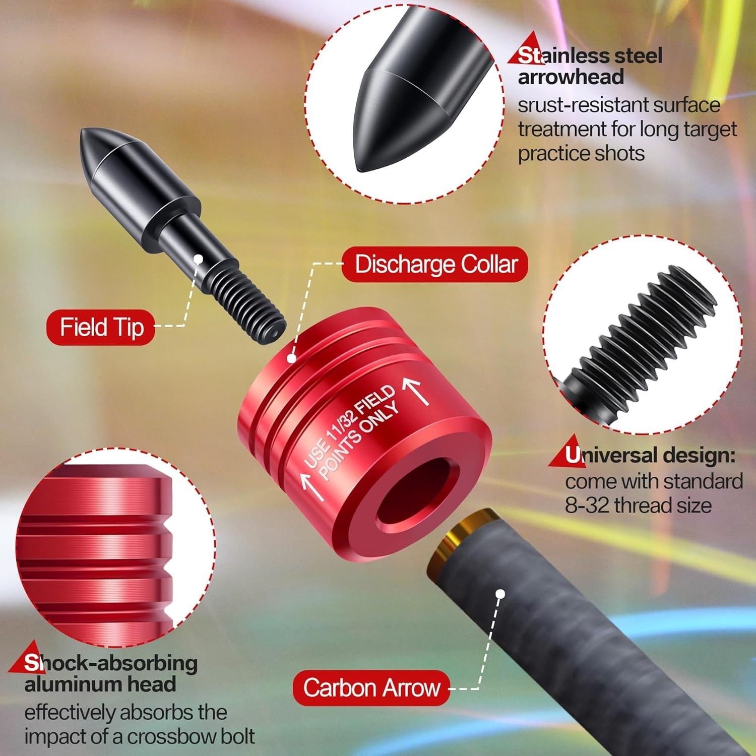 Compact Crossbow Bolt Decocking Head - 2 Pack with High Visibility Red Tips