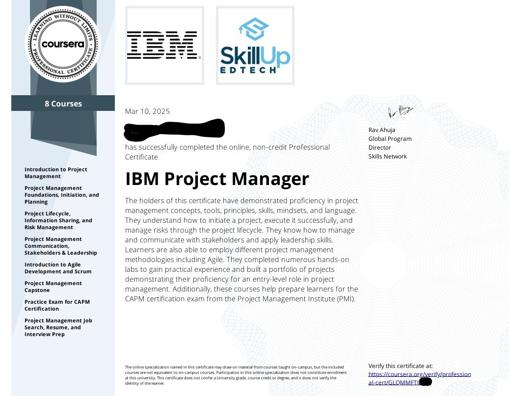 Help IBM Project Manager Professional Certificate Coursera, Get Certificate