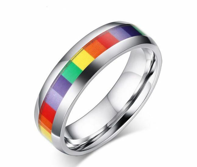 New Rainbow Colorful Rings Stainless Steel Wedding Band Gay Pride LGBTQ
