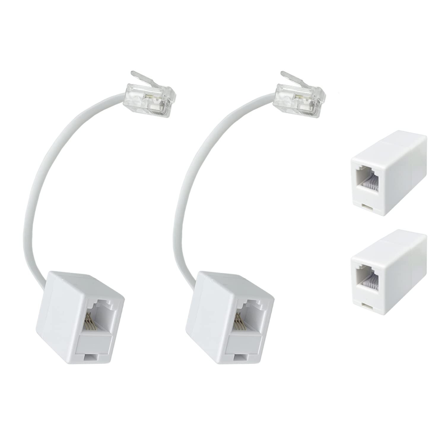 (Pack of 4 A Pair of Converter Adapters for RJ11 Male to RJ45 Female) & 2 In-...