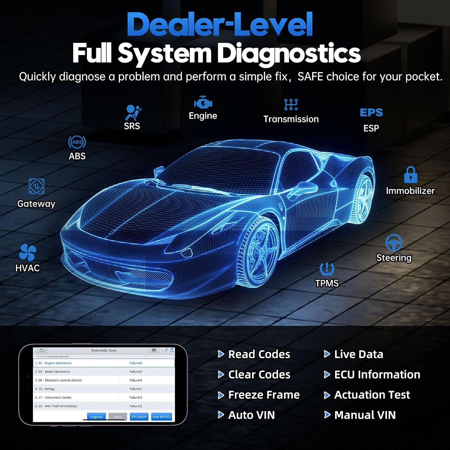 XTOOL A30M Car Bidirectional Scan Tool Diagnostic Scanner Code Reader 26+ Resets