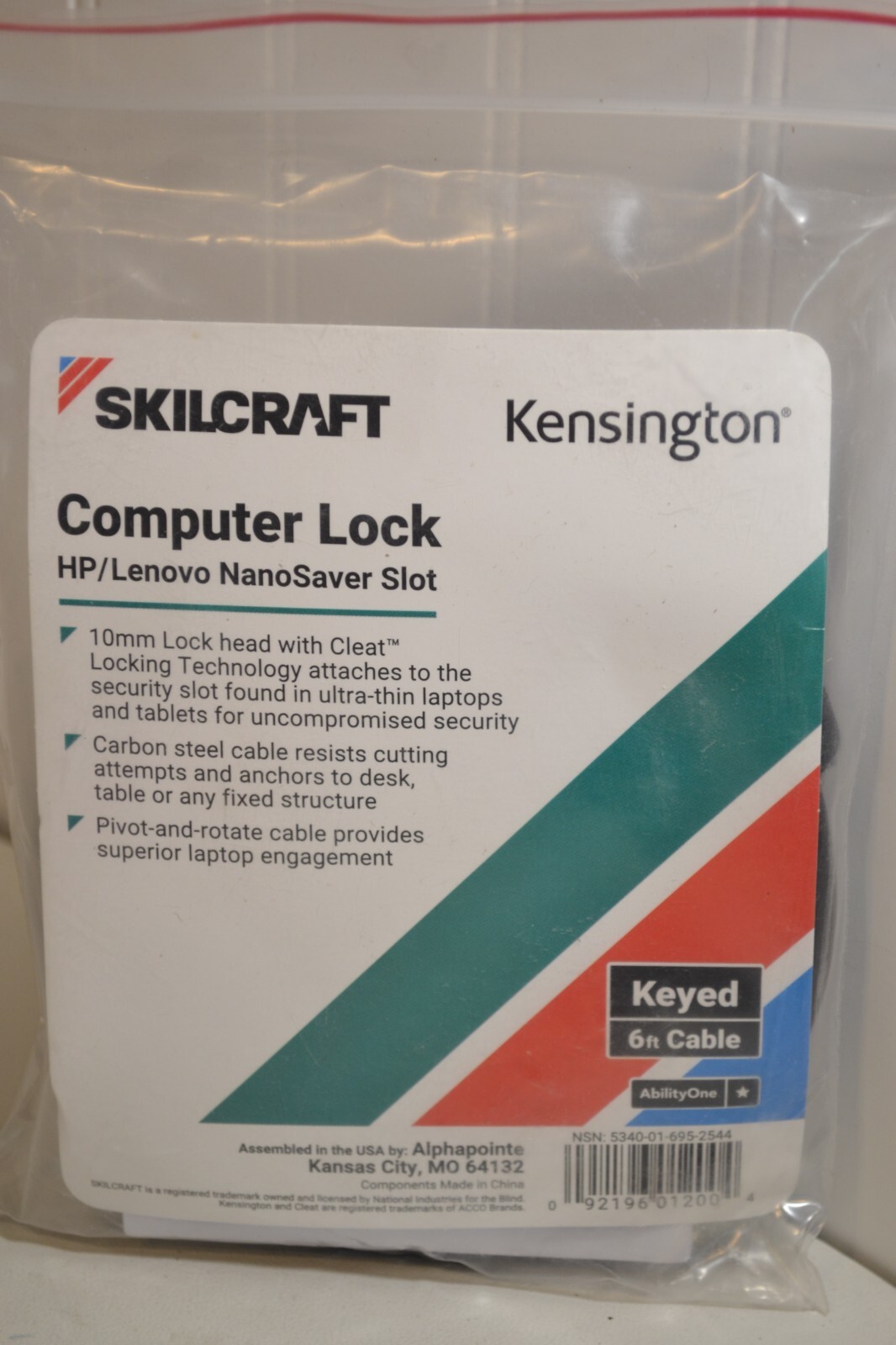 Kensington/Skilcraft Computer Lock HP/Lenovo NanoSaver Slot 5340-01-695-2544 Key