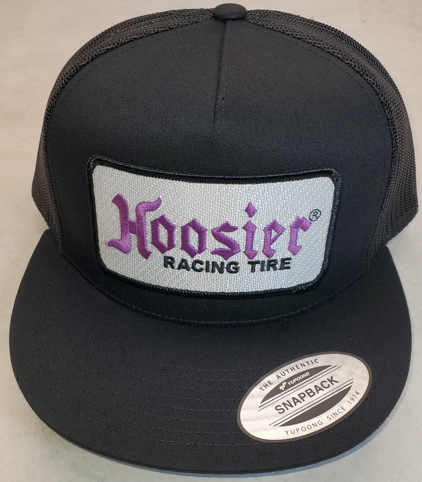 Hoosier Racing Tire Patch Yupoong Trucker Hat Classic 6006 Snapback Black/Black