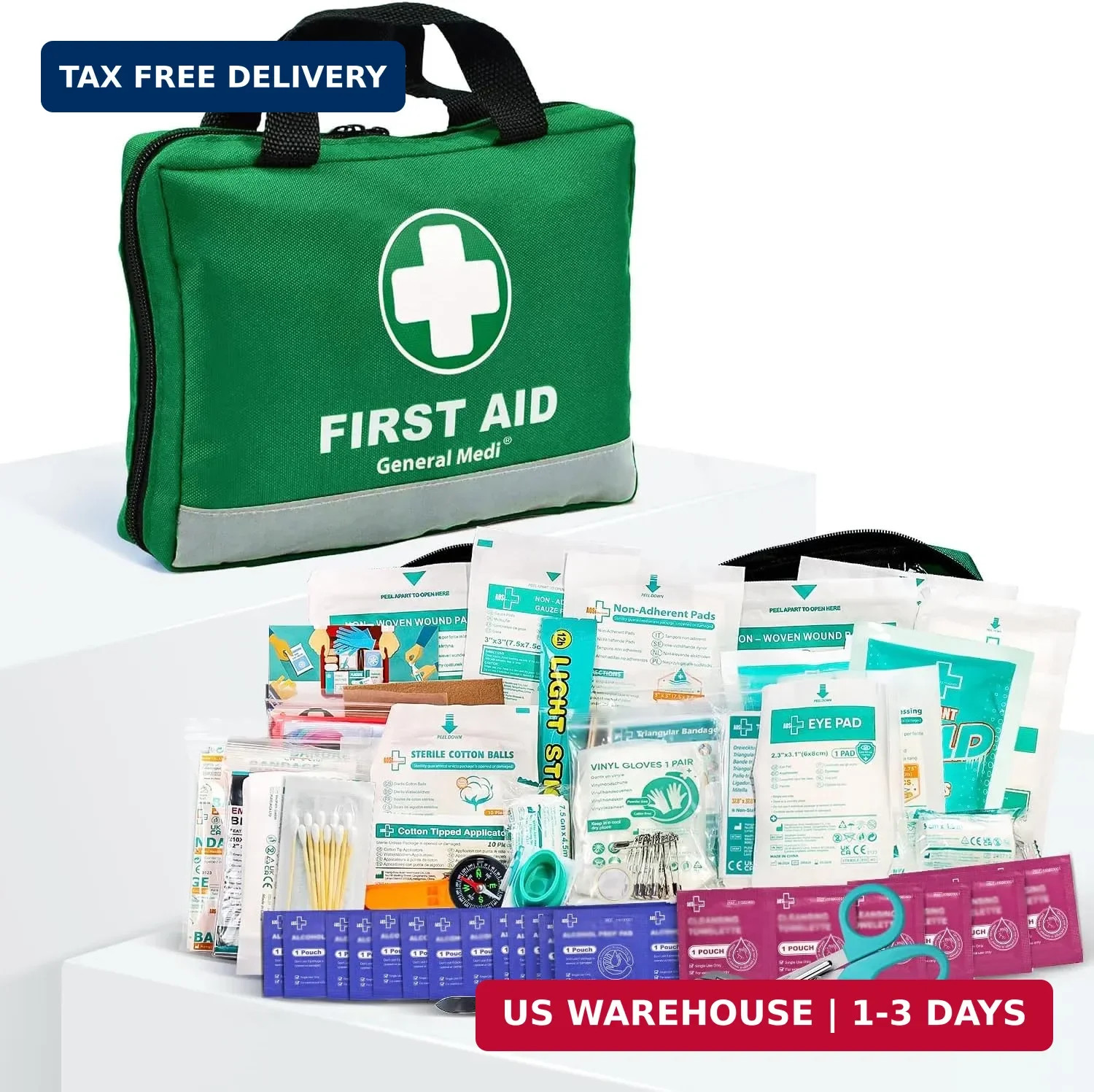 General Medi 210 Piece First Aid Kit- Emergency Kit - Reflective Design - Includ