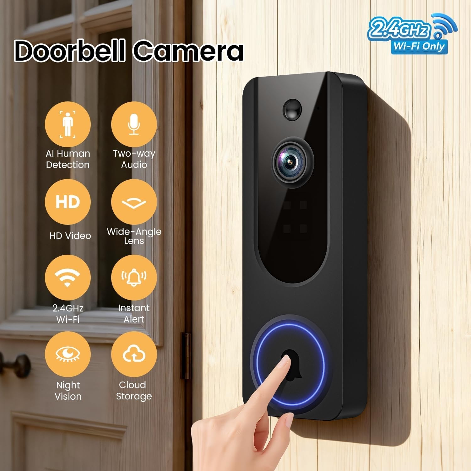 Wireless Smart Doorbell Camera with Motion Detection & Night Vision Capabilities