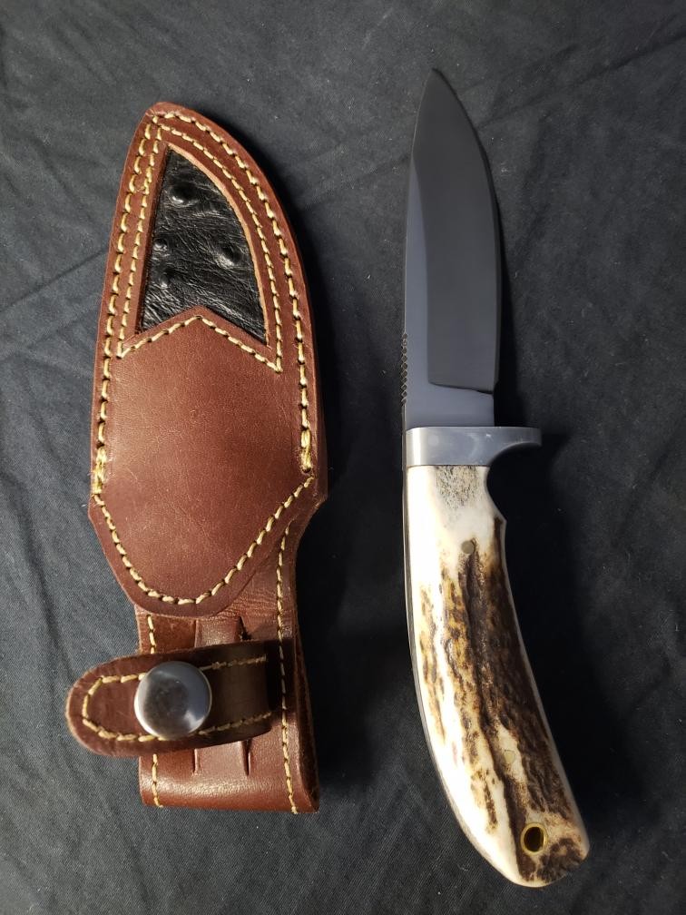 NO BRAND STAG HANDLE FIXED BLADE W/ SHEATH (B26005588)
