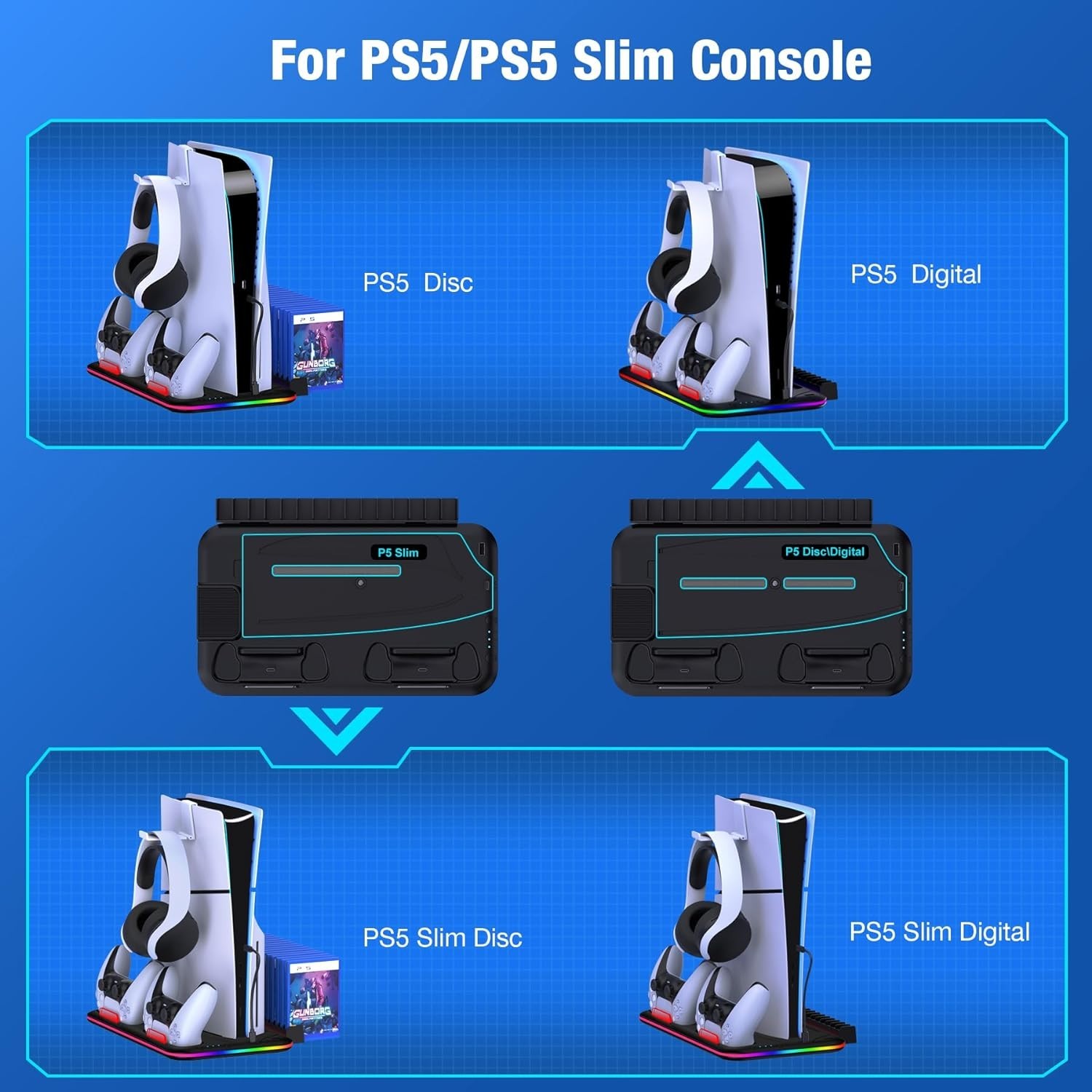 For PS5 Pro/Slim/PS5 Stand Cooling Station Controller PS5 Charging Dock Station