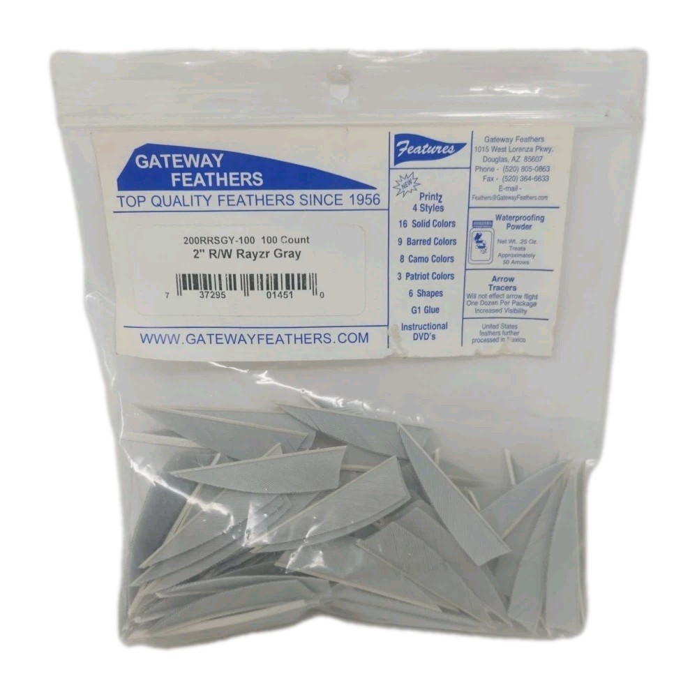 100 Pack Gateway Feathers 2" Right Wing: Rayzr Gray 200RRSGY-100