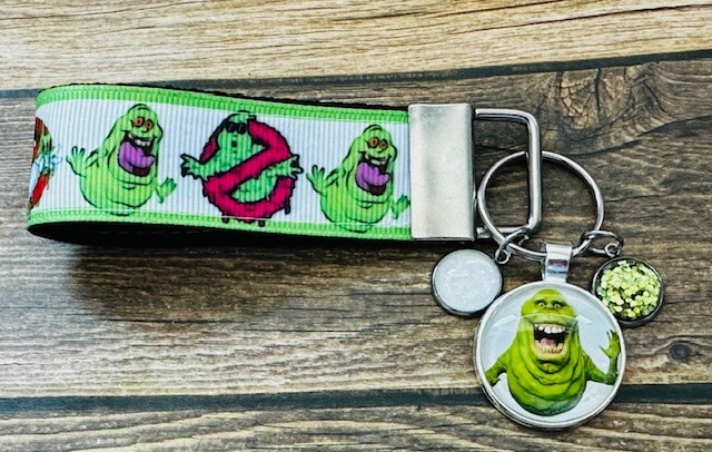 Key Fob Chain Holder Strap Mini Charm Slimer Ghost buster Green Glitter RTS 3"