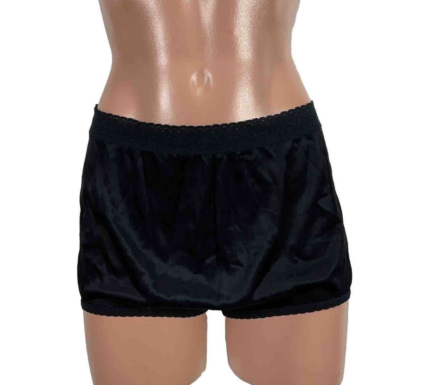 VINTAGE 1960s MUSHROOM GUSSET GRANNY NYLON PANTIES LACE Sheer Black sz 7