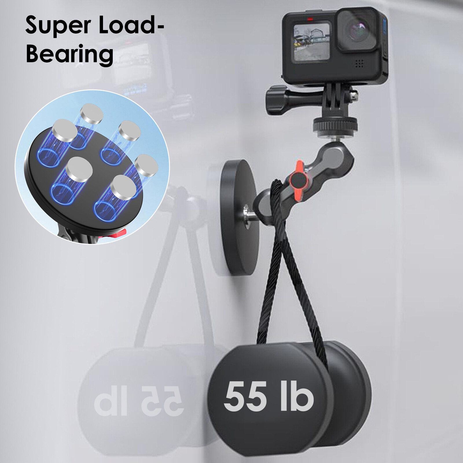 Magnetic Camera Mount for GoPro 13/12/11 DJI AkASO with 360° Rotation Ball Head