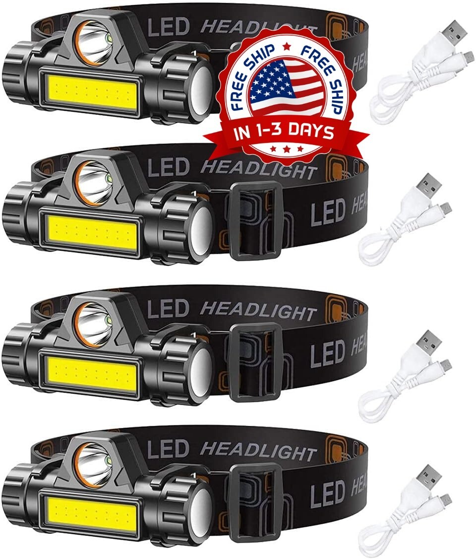 Faro delantero LED recargable para correr acampar caminar paquete de 4 US NUEVO