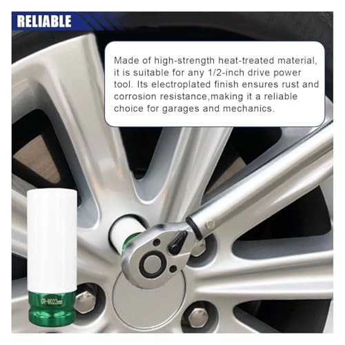 1/2" Drive 22 mm Lug Nut Impact Socket, Non-Marring Deep Lug Nut Socket, 22mm