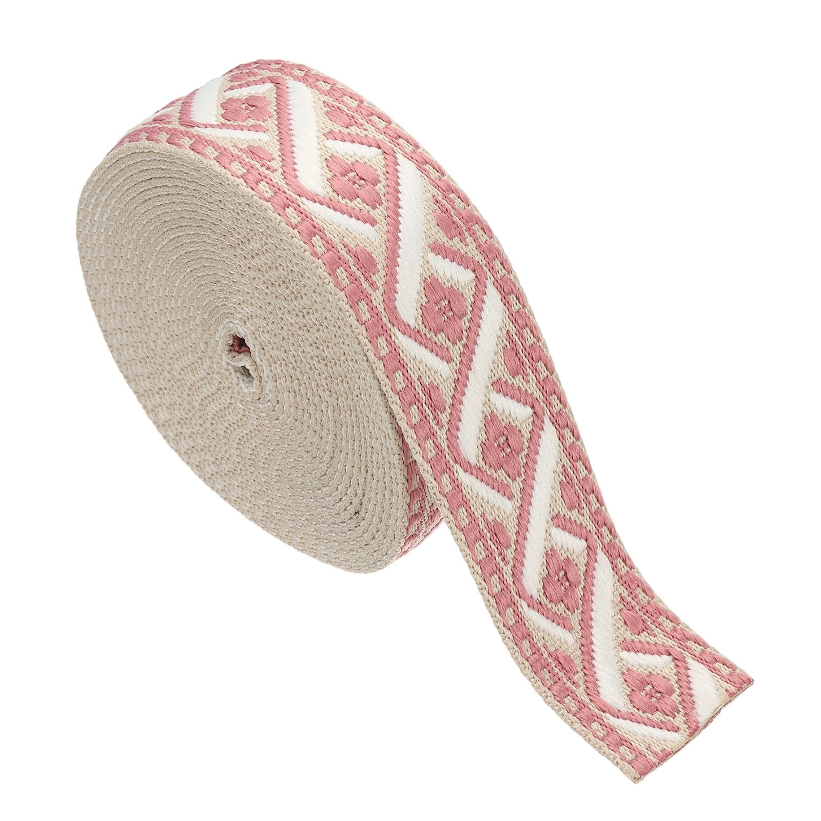 4.75 Yards Cotton Webbing Strap 38mm Jacquard Webbing Strap Cream-Dark Pink