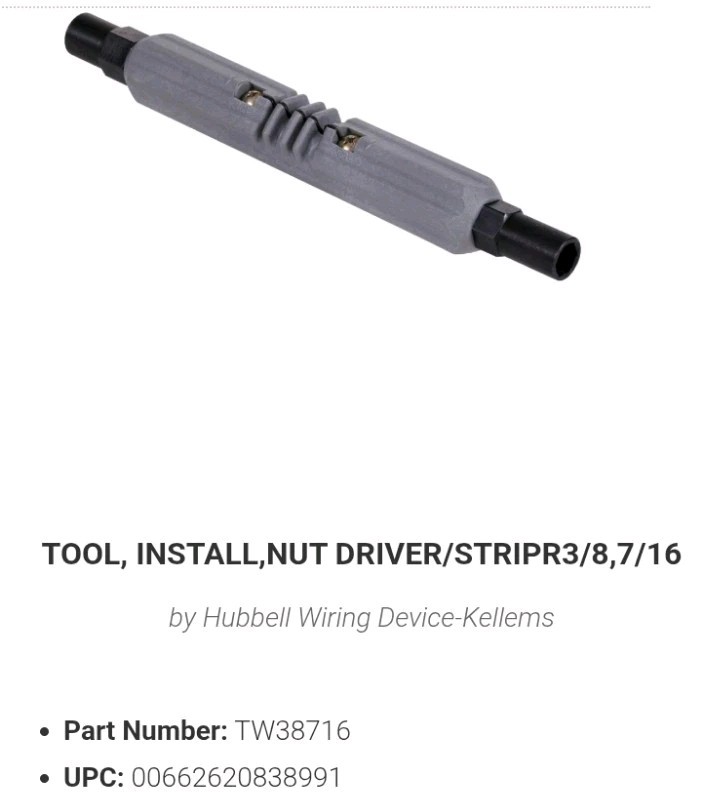 The HUBBLE - TW38716 Nut Driver / Wire Stripper 3/8” & 7/16” - AWG 22 & AWG 24