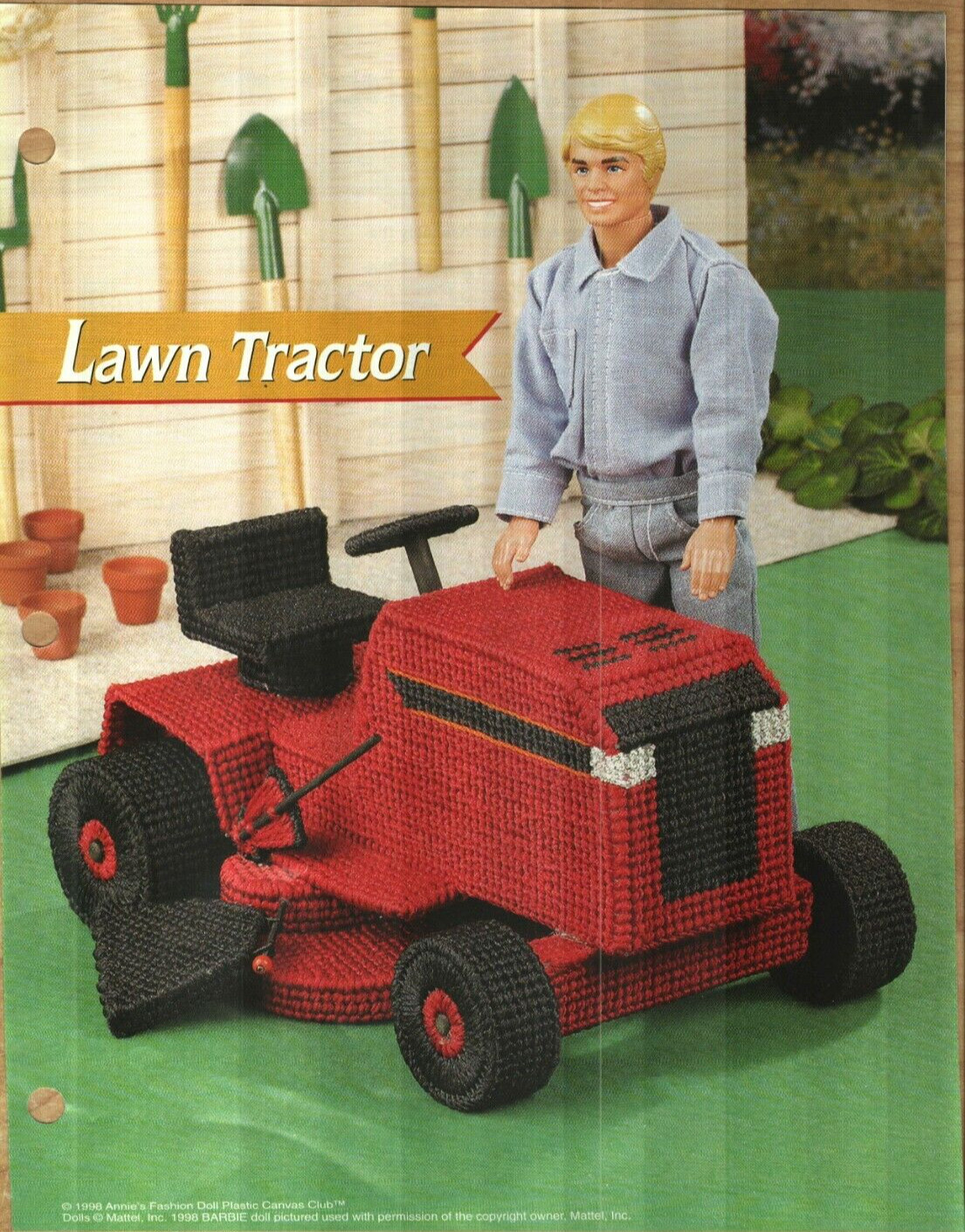 NEW LAWN TRACTOR FASHION DOLL ANNIE'S PLASTIC CANVAS PATTERN INSTRUCTIONS HTF
