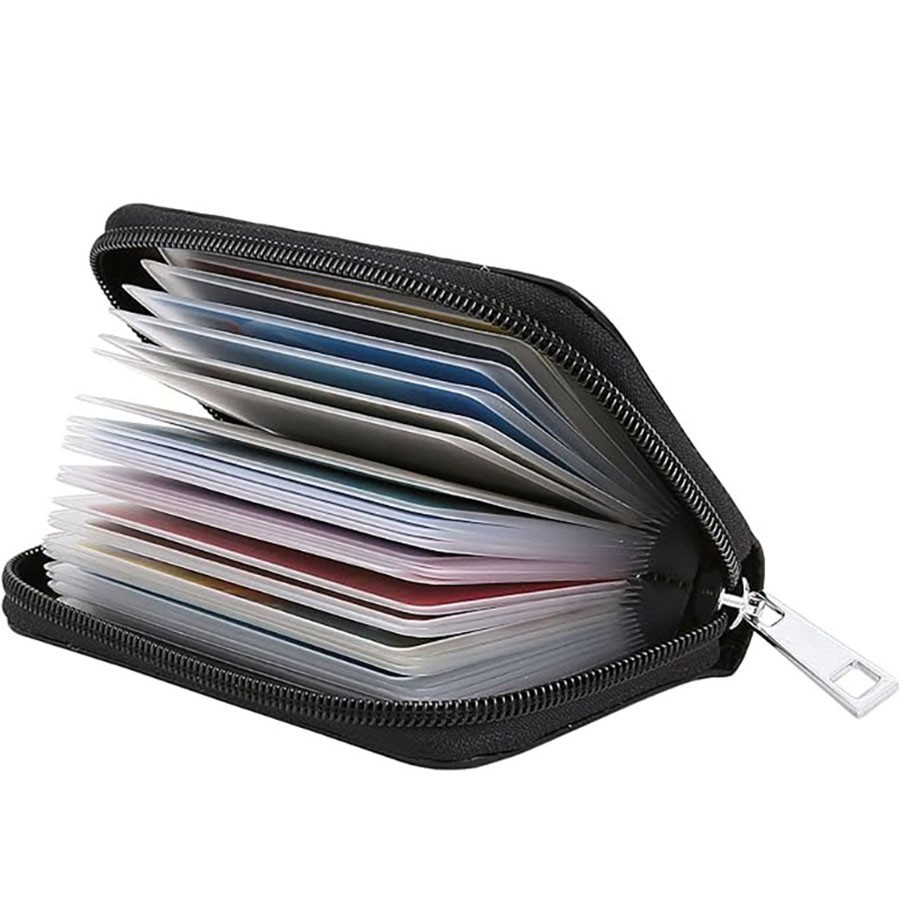 Compact Genuine Leather Zipper Wallet – RFID Blocking Secure Card Organizer
