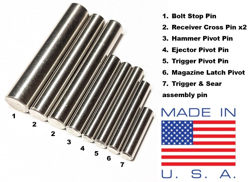 RUGER 10/22 SET OF 8-PC TUNE UP STAINLESS STEEL PINS FOR TRIGGER GUARD ASSEM.