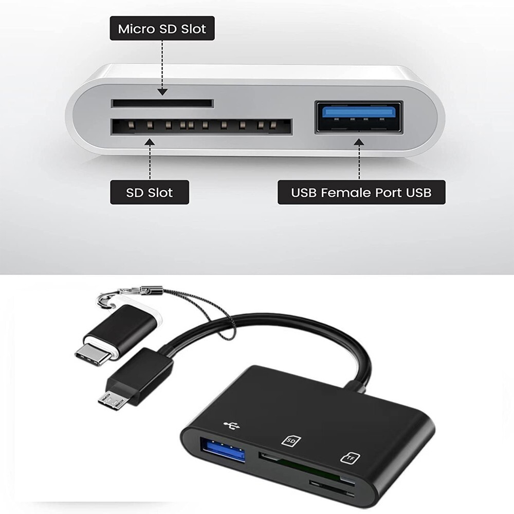 USB C Micro USB 4 in 1 Memory Card Reader Supports SD TF MS CF Card Adapter Hub
