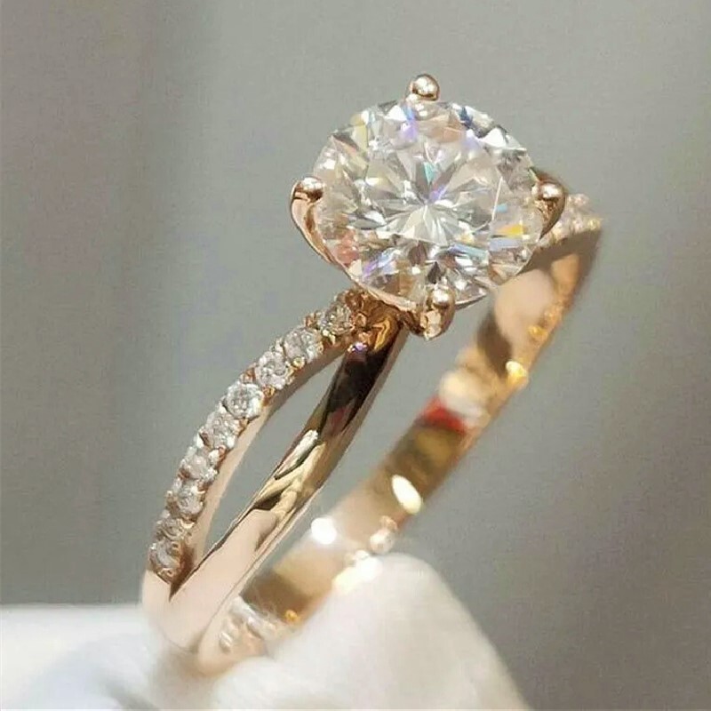 18k Yellow Gold Plated Rings for Women Classic Cubic Zirconia Jewelry Size 6-10