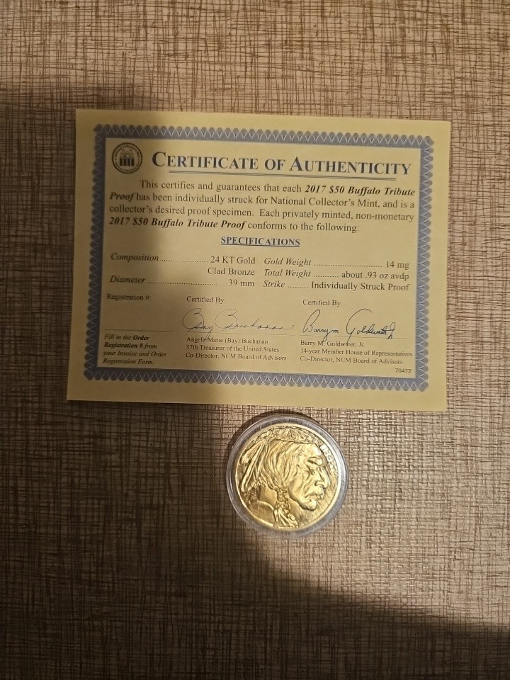 National Collector's Mint 2017 $50 Dollar Buffalo Tribute Proof Copy With Paper