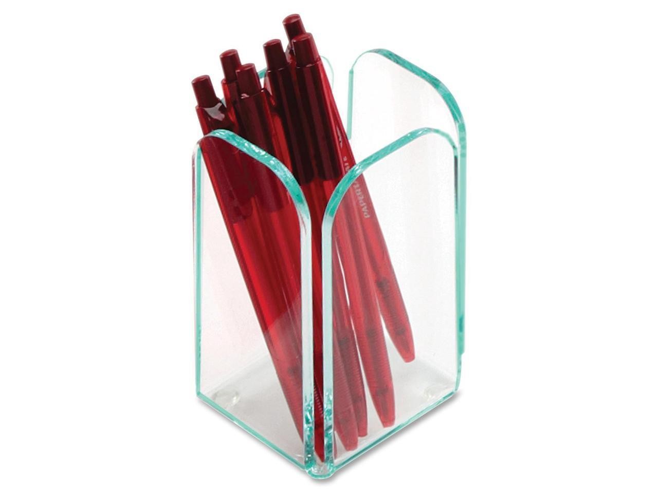Lorell Transparent Pencil Cup 2-3/4"x2-3/4"x4-3/4" CL/Green 80656
