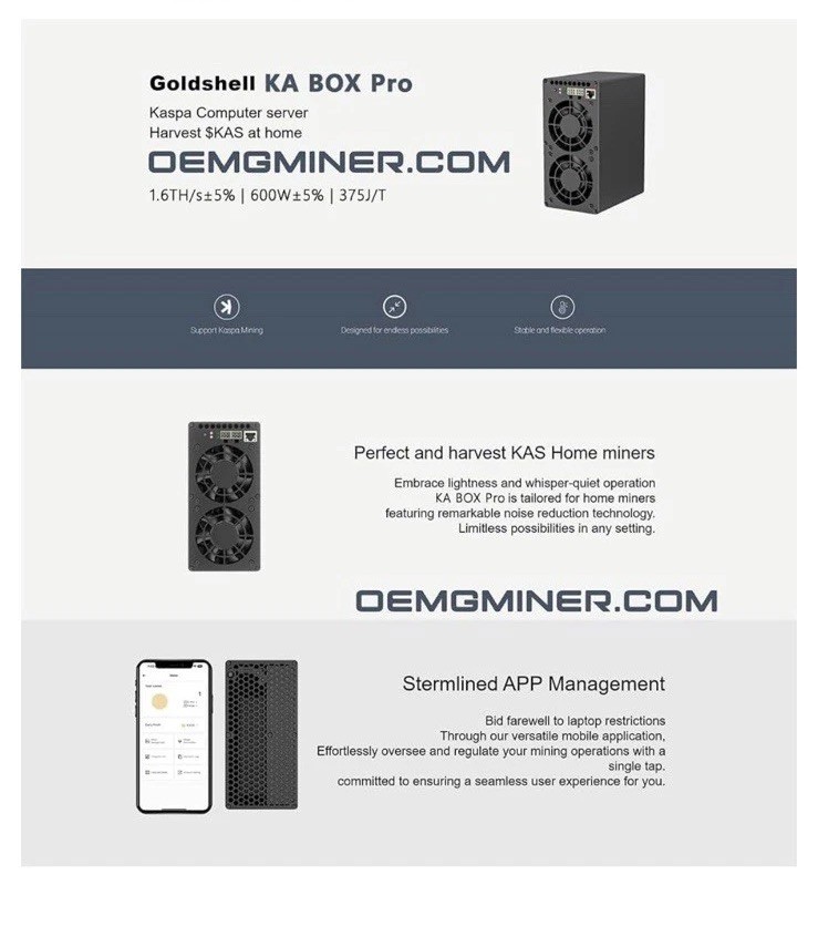 Goldshell KA Box Pro ASIC Miner KAS Miner KHeavyHash Algorithm Kaspa Mining
