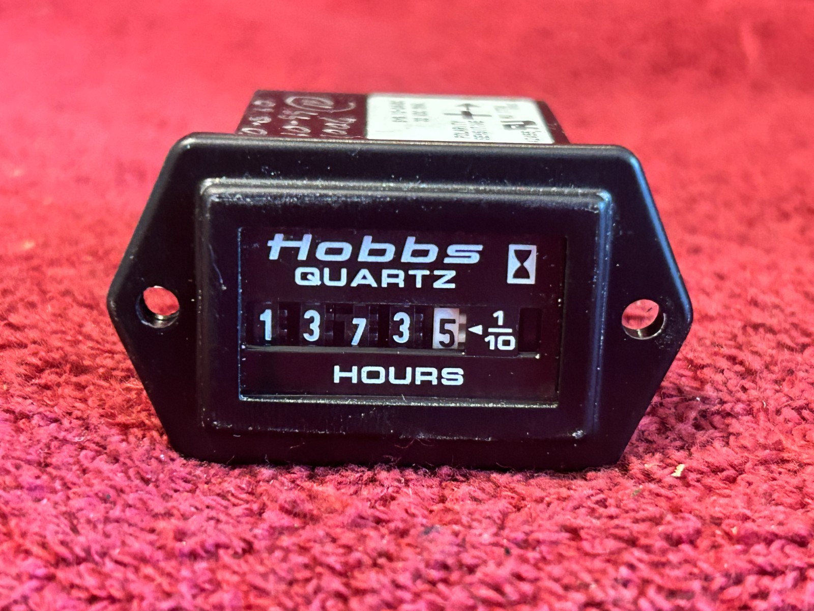 HOBBS 2" FLIGHT HOURS METER INDICATOR 1373.5 HOURS