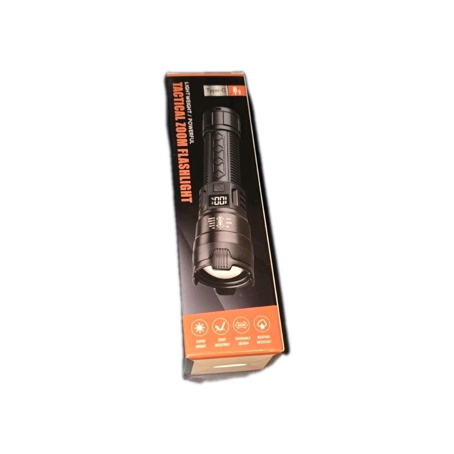 Led Flashlight With Display Light Type C USB Charging Built-in Battery