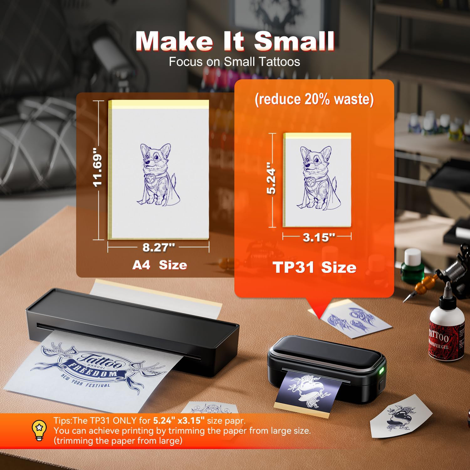 Phomemo TP31 Tattoo Stencil Printer Mini Tattoo Printer w/ 30pcs Transfer Paper