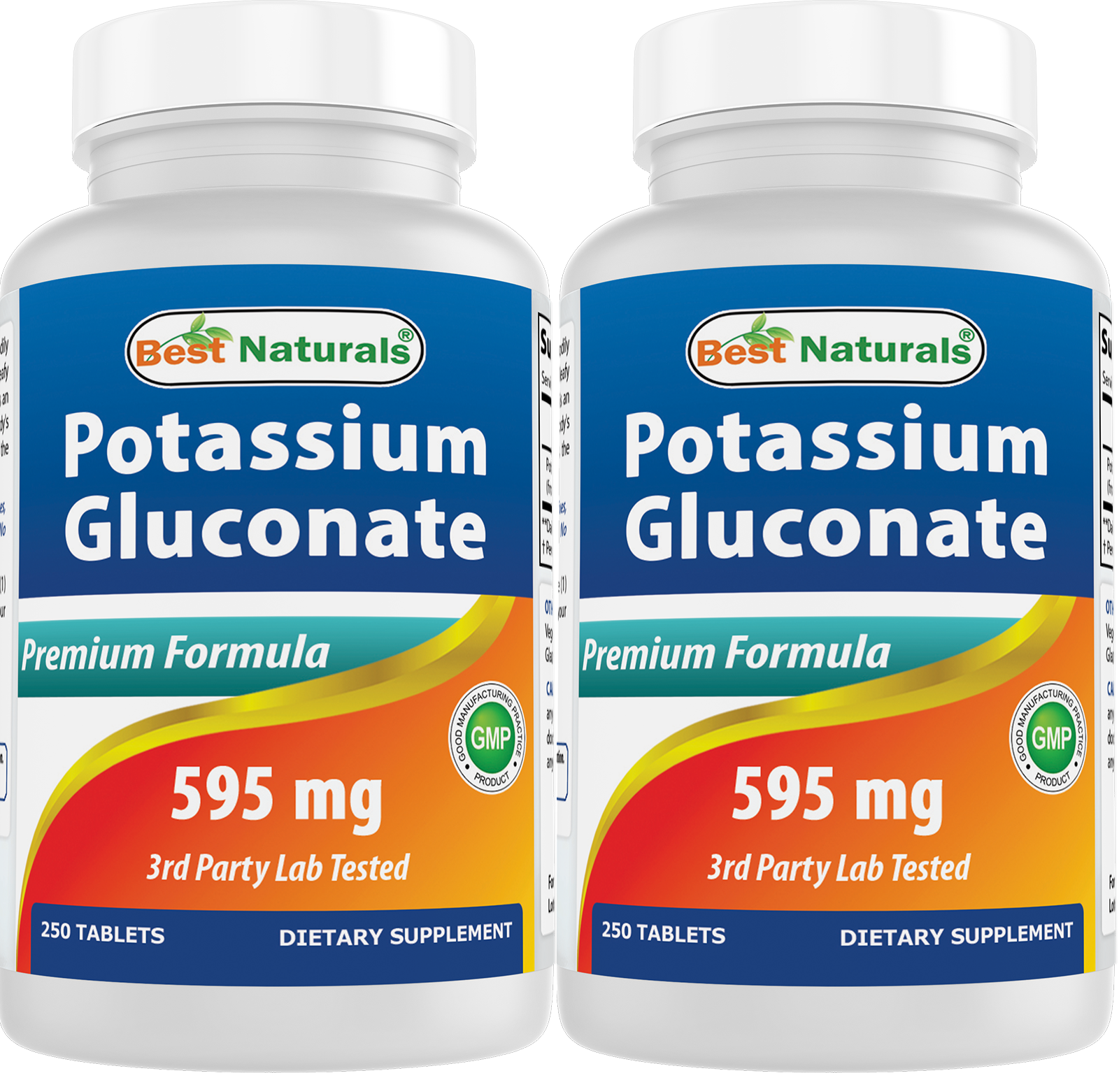 2 Pack Best Naturals Potassium Gluconate 595 mg 250 Tablets