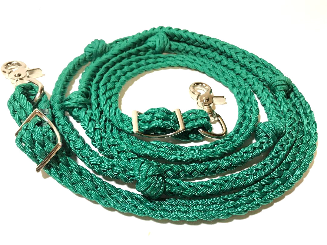 Barrel Reins With Grip Knots Hand Braided Kelly Green Paracord Western Tack