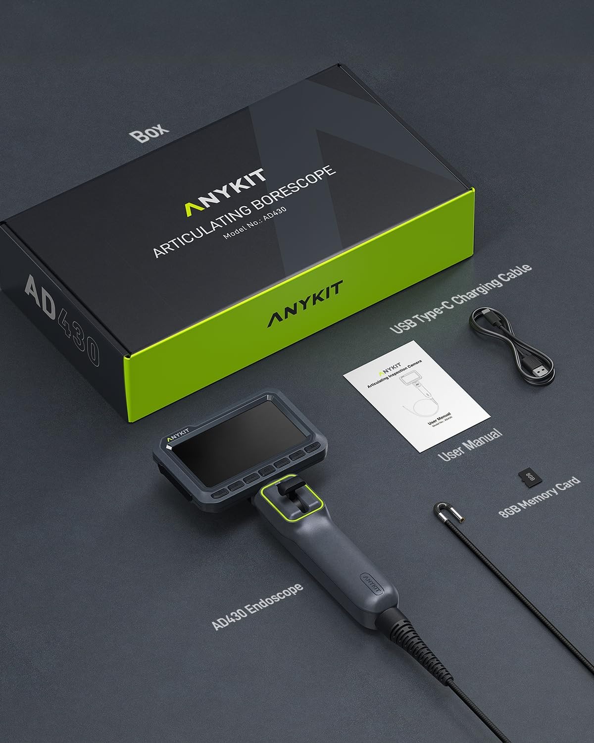 Anykit Articulating Borescope 210° Two-Way 0.22in Slim Probe Endoscope 4.3" IPS