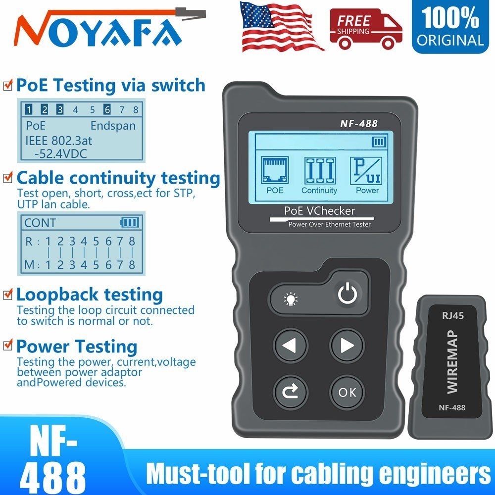 Noyafa NF-488 PoE Tester Inline Power Over Ethernet Voltage Current Cable Test