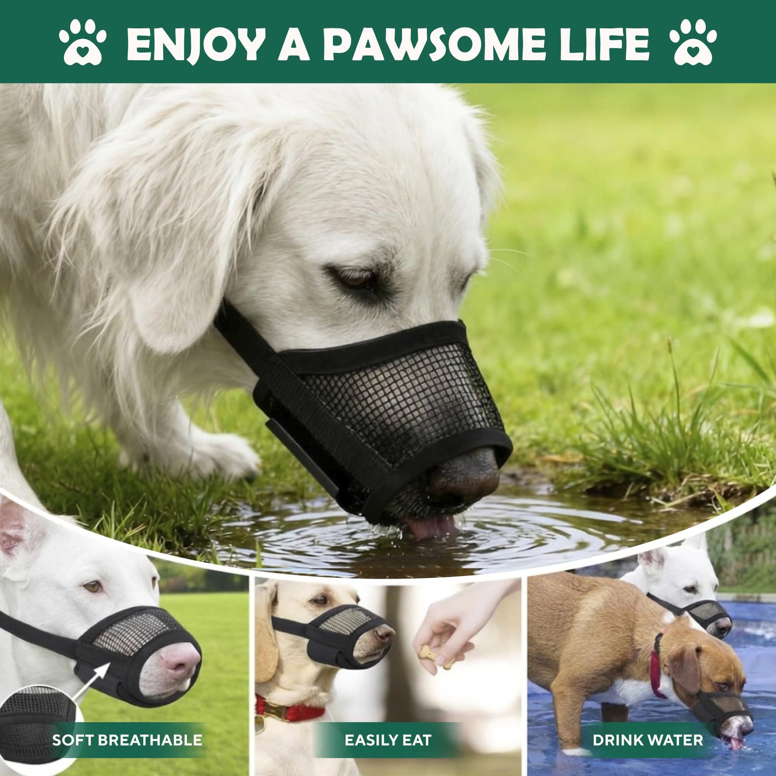 OHNSO Dog Muzzle for Small Dogs – Adjustable ( 4.7” - 5.9” ), Black