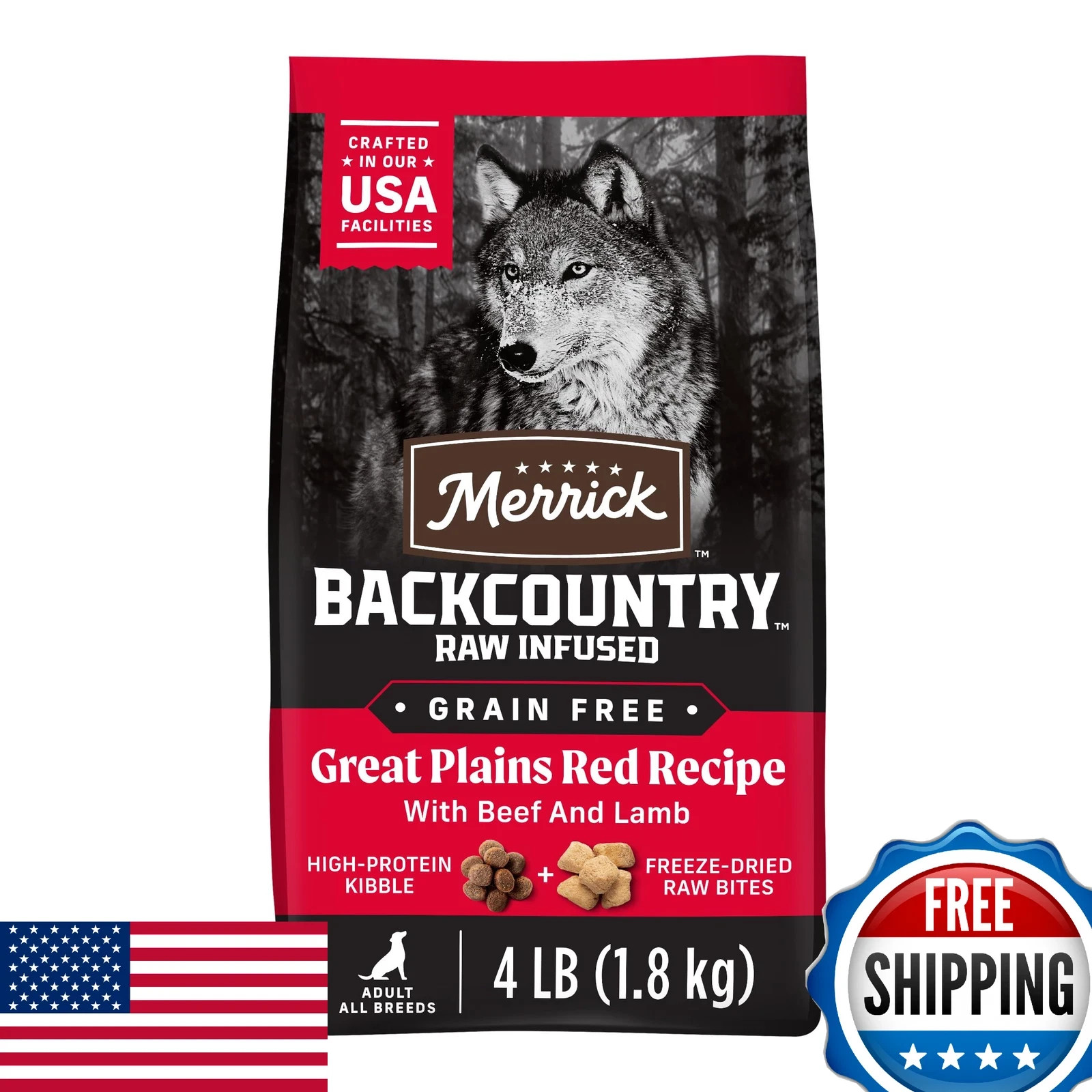 Merrick Backcountry Grain-Free Dry Dog Food w/ Freeze-Dried Raw Kibble 4LBS