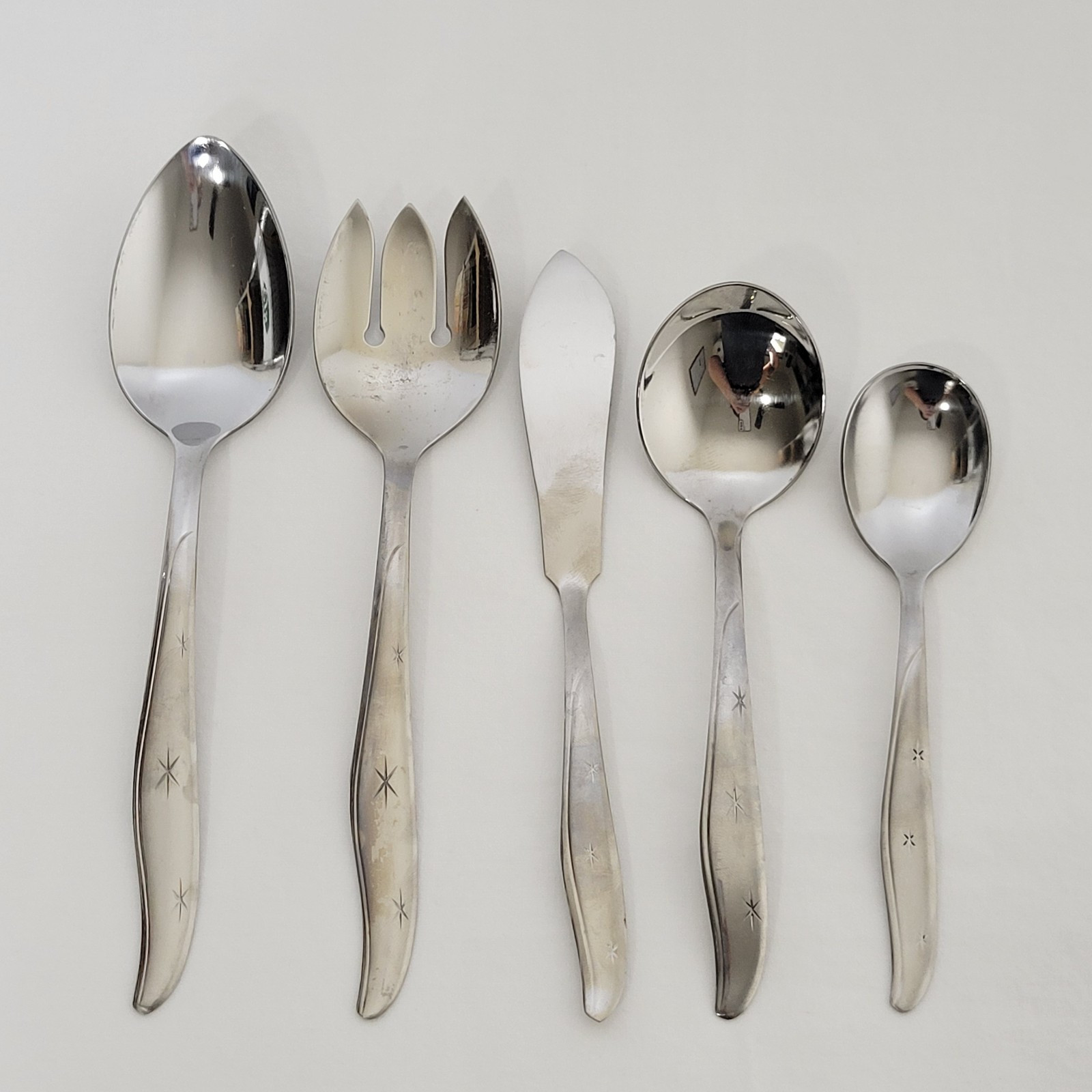 5 Piece Utica 3 Starburst Stainless Glossy Hostess Serving Set Flatware