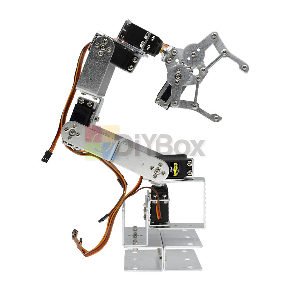 ROT3U 6DOF Aluminium Robot Arm Mechanical Robotic Clamp Claw for Arduino-Silver