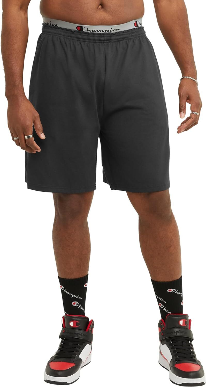Champion Men'S Shorts, Lightweight Lounge, Casual Large, Black C Patch Logo