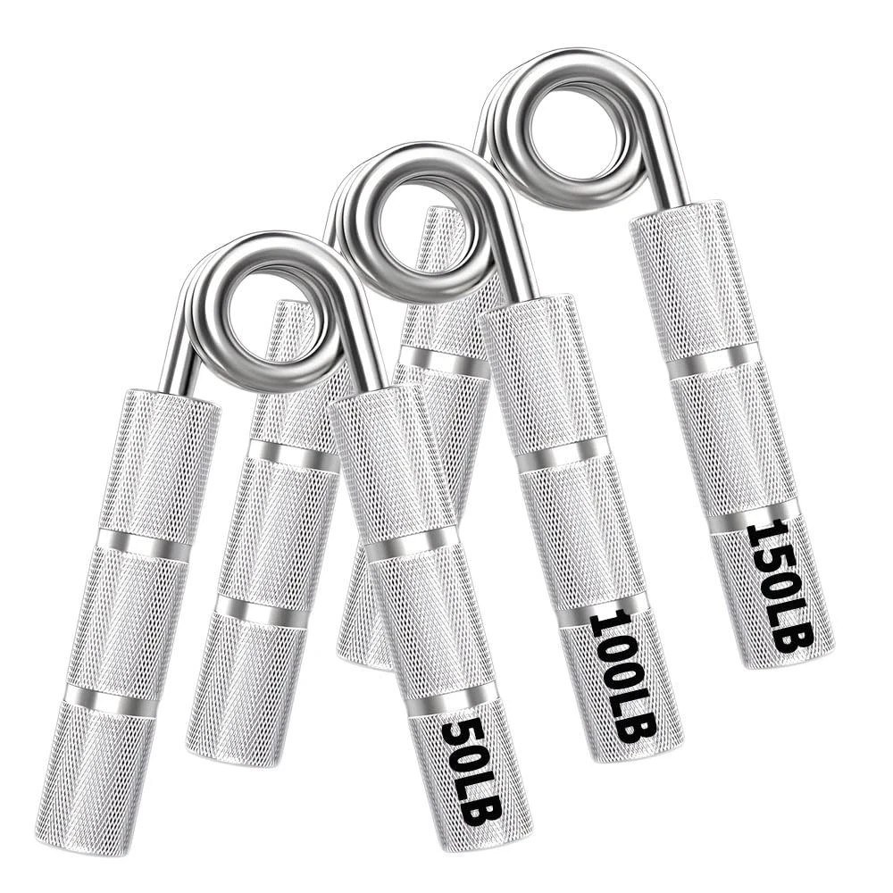 Silver Metal Hand Grip Set, 50LB-400LB No Slip Heavy-Duty Grip Strengthener G...