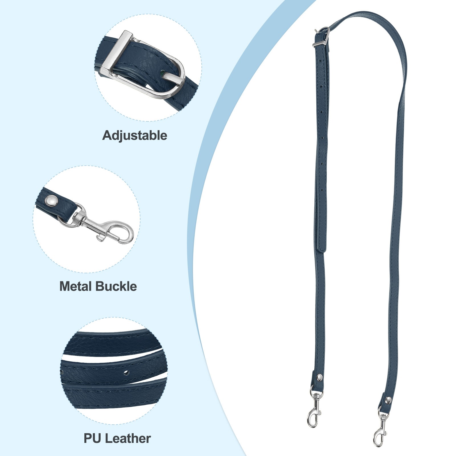 47 Inch Adjustable PU Leather Purse Strap with Silver Hardware Navy Blue