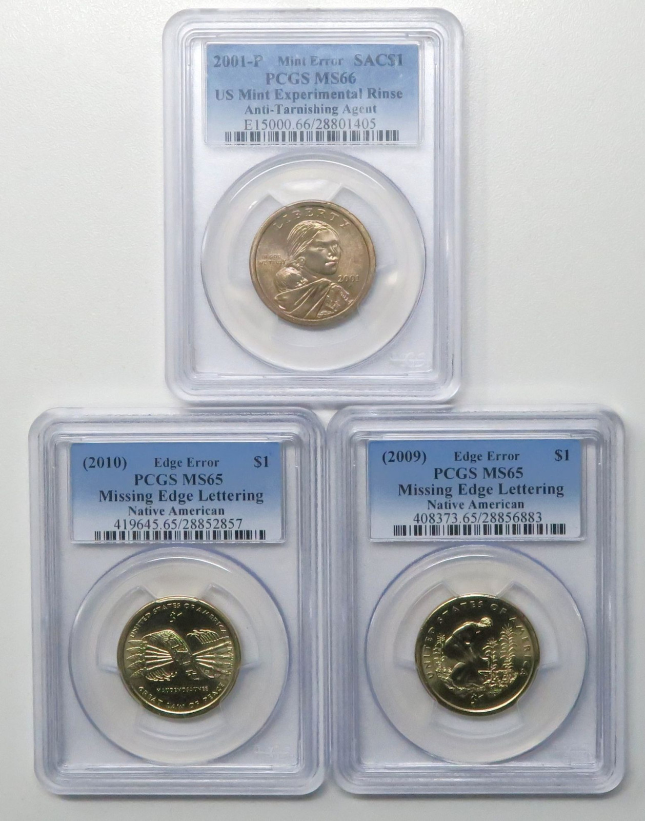 3x US Mint Error Dollars PCGS 2001-P, 2009, 2010 28934