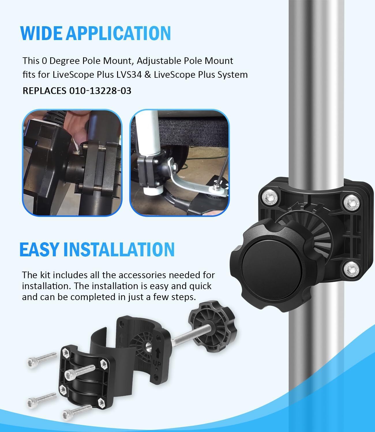 Zero Degree Pole Mount Bracket Kit 010-13228-03 for Garmin Livescope Plus LVS34