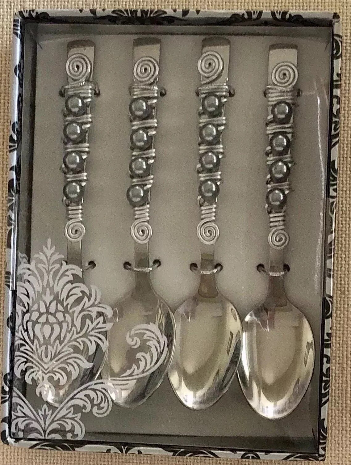 Wild Eye Design Wire & Pearl Appetizer Spoon & Forks - 2 BOXES LOT NEW